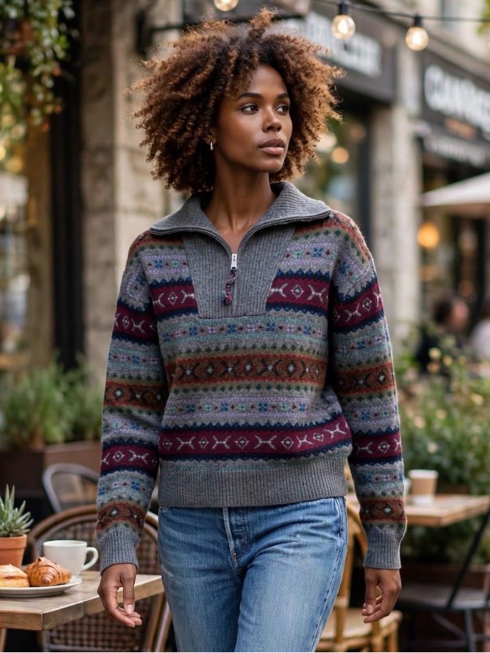 Polo Ralph Lauren Fair Isle Half Zip Pullover Women's Grey Fair Isle Sz Small.